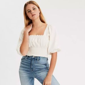 AE Puff Sleeve Cropped Peasant Top